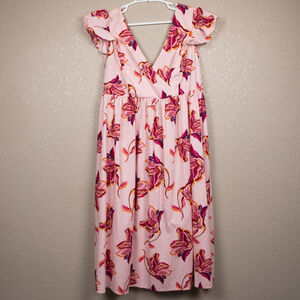 Eloquii pink floral ruffle sleeve midi dress-20